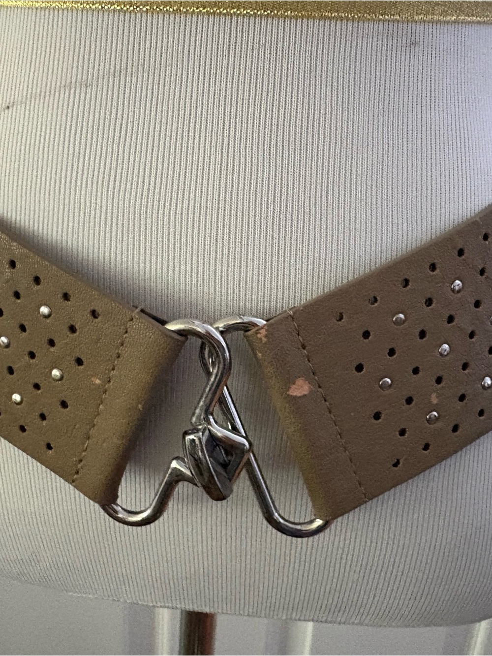 Tan Perforated Women's Waist Belt with Silver Hook Closure 32”
